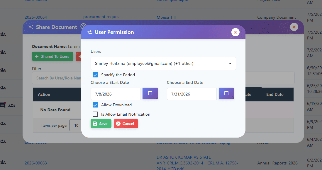 Document User Permission Document User Permission