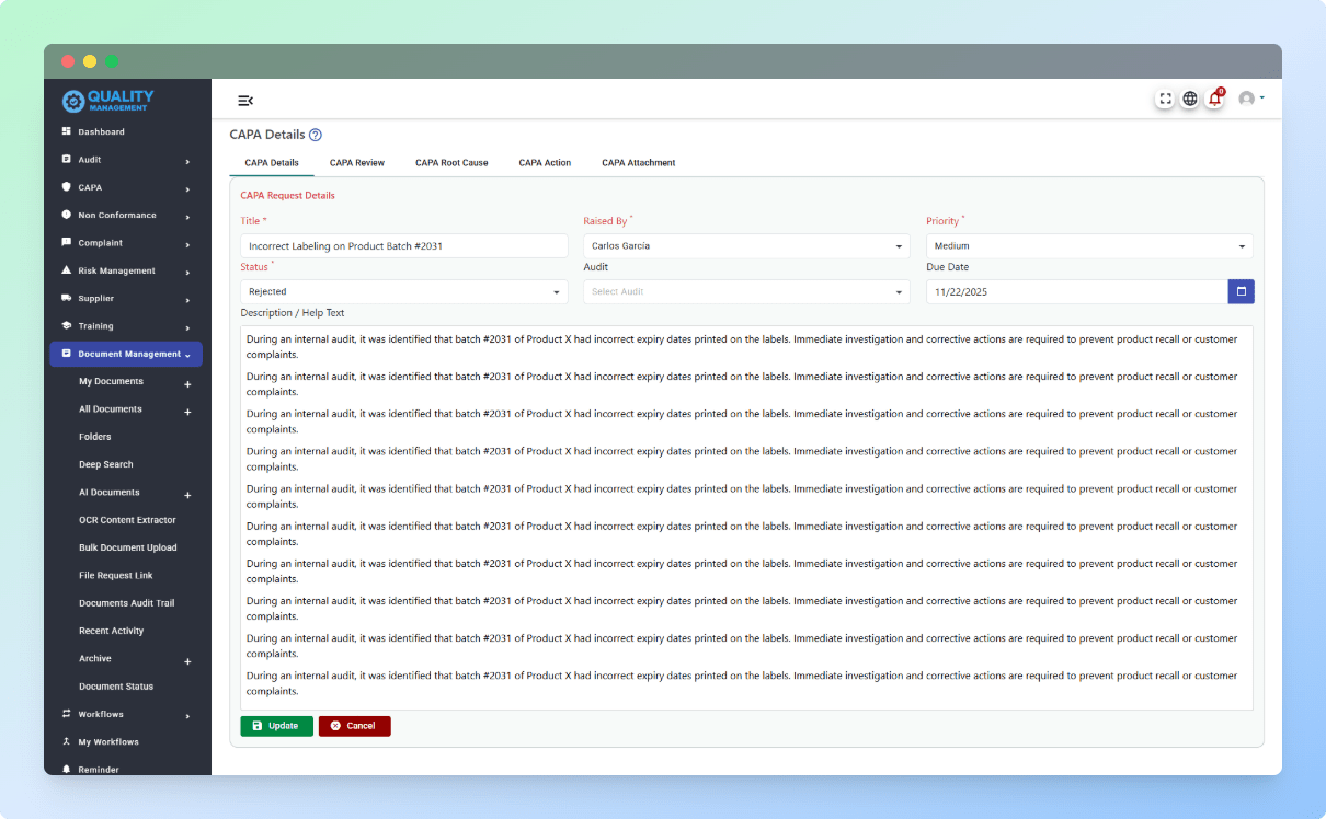 Corrective and Preventive Action