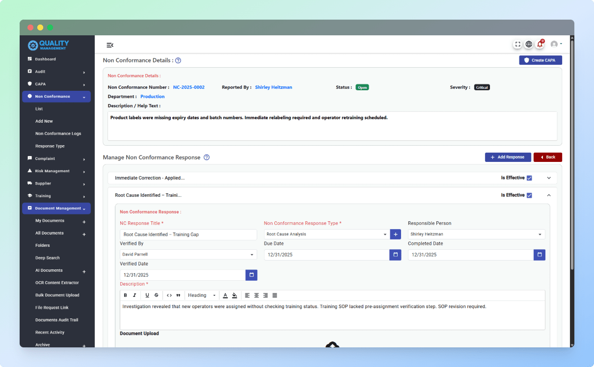 Non-Conformance Management